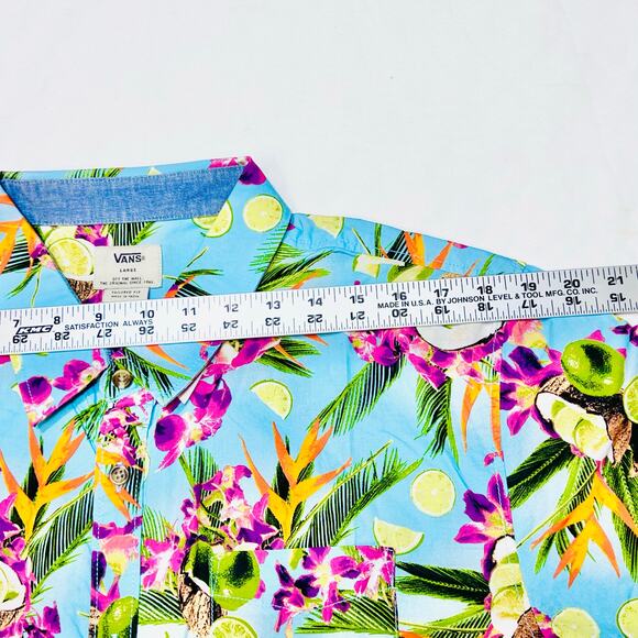 Vans Corley Button Up Shirt Large Blue Tropical Limes Coconuts Palms Hawaiian - Picture 4 of 8